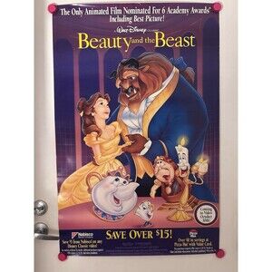 Vintage SUPER RARE Beauty & The Beast 1991 VHS Promo Poster Disney Princess